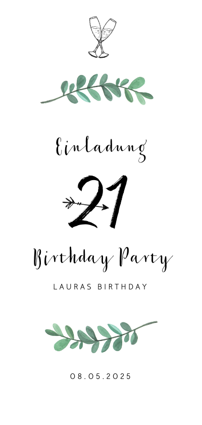 Geburtstagseinladungen - Einladungskarte 21. Geburtstag Birthday Party