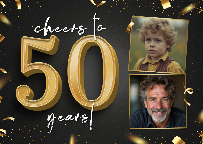 Einladungskarte 'Cheers to 50 years' mit Fotos - Geburtstagseinladungen Geburtstagseinladungen - Einladungskarte 'Cheers to 50 years' mit Fotos