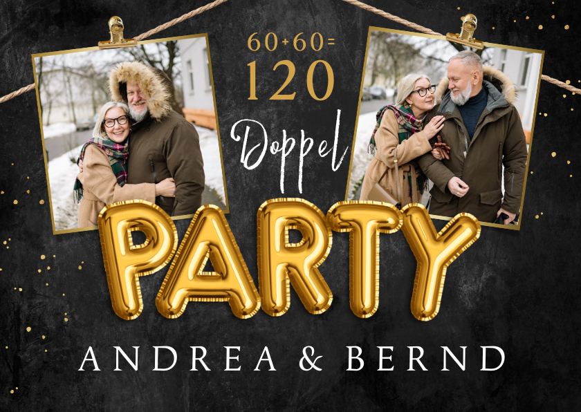 Geburtstagseinladungen - Einladungskarte Doppelparty Fotos an Wäscheleine