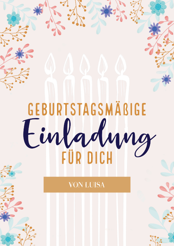 Geburtstagseinladungen - Einladungskarte Geburtstag mit illustrierten Blumen & Kerzen