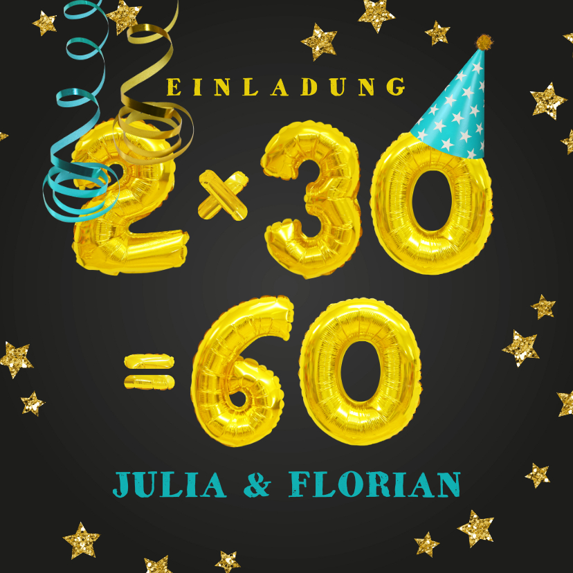 Geburtstagseinladungen - Einladungskarte Geburtstagsparty 2x30=60
