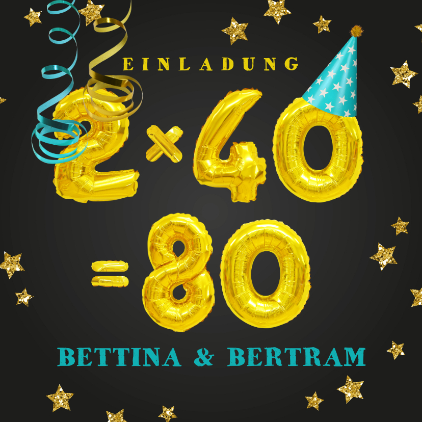 Geburtstagseinladungen - Einladungskarte Geburtstagsparty 2x40=80