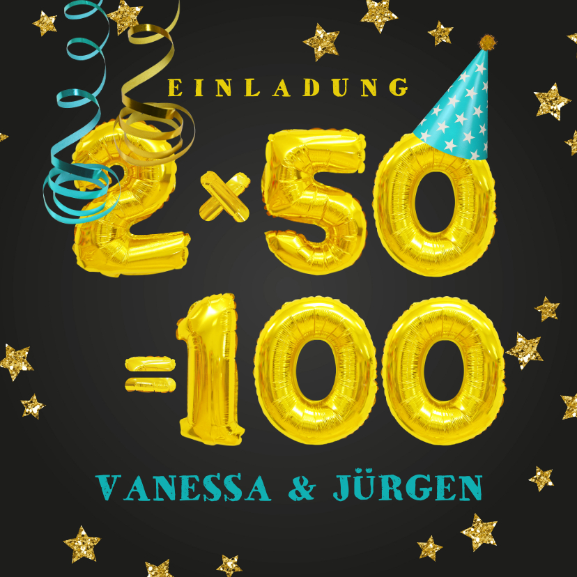 Geburtstagseinladungen - Einladungskarte Geburtstagsparty 2x50=100
