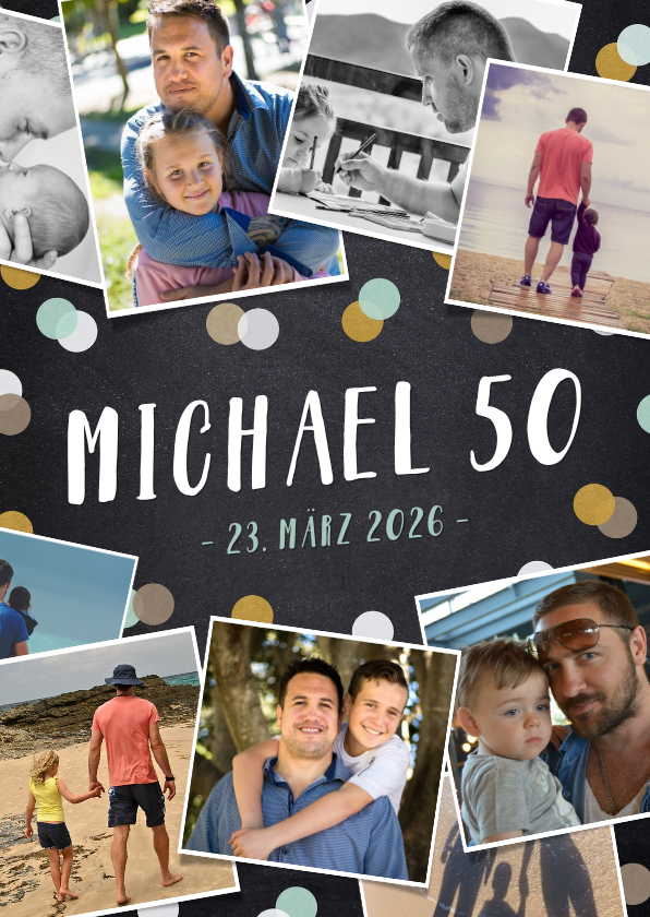 Einladungskarte mit Fotocollage und Konfetti - Geburtstagseinladungen Geburtstagseinladungen - Einladungskarte mit Fotocollage und Konfetti