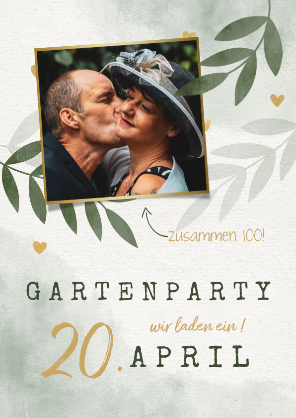 Geburtstagseinladungen - Einladungskarte zum Gartengeburtstag mit Foto und Herzen