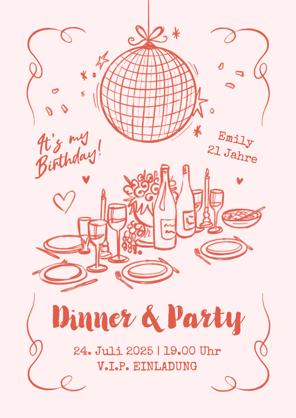 Einladungskarte zum Geburtstag Dinner & Party V.I.P. - Geburtstagseinladungen Geburtstagseinladungen - Einladungskarte zum Geburtstag Dinner & Party V.I.P.