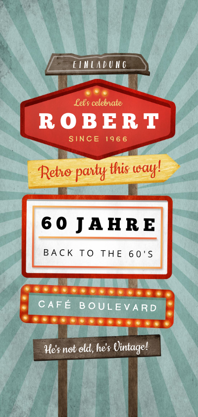 Einladungskarte zum Geburtstag Vintage-Schilder - Geburtstagseinladungen Geburtstagseinladungen - Einladungskarte zum Geburtstag Vintage-Schilder
