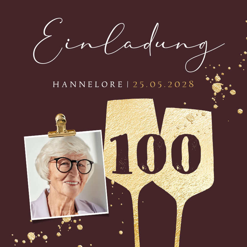 Geburtstagseinladungen - Foto-Einladung 100. Geburtstag Sektgläser mit Alter