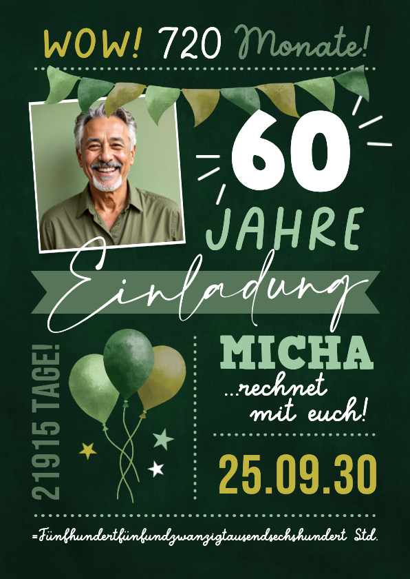 Foto-Einladung Geburtstag Grüntöne Jahre, Monate, Tage - Geburtstagseinladungen Geburtstagseinladungen - Foto-Einladung Geburtstag Grüntöne Jahre, Monate, Tage