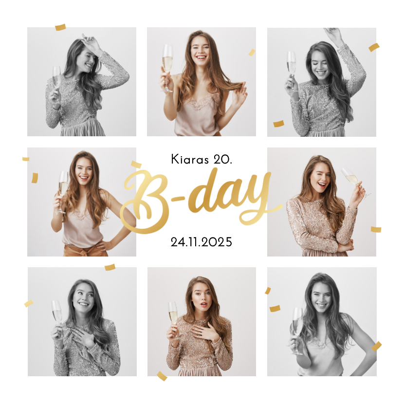 Geburtstagseinladungen - Fotocollage Geburtstagseinladung 'B-Day' 20. Geburtstag