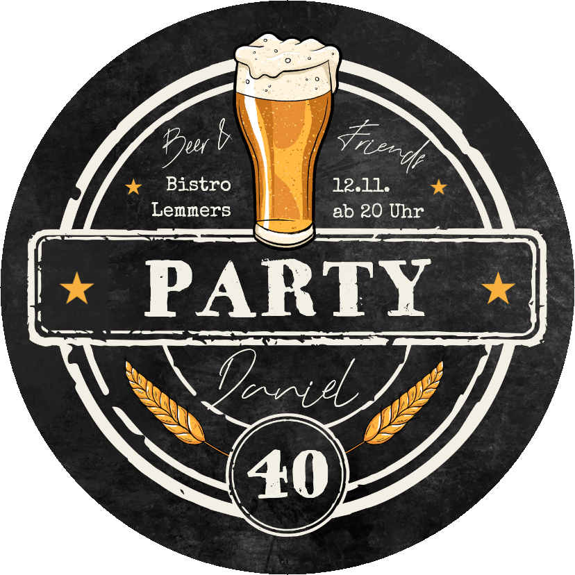 Geburtstagseinladungen - Geburtstagseinladung Bierdeckel-Optik rund