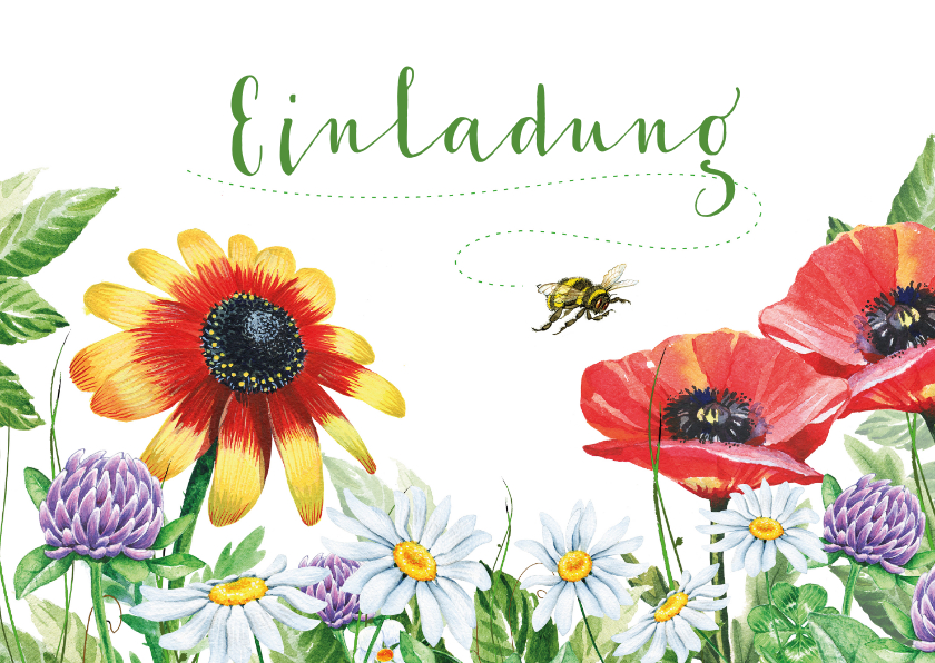 Geburtstagseinladungen - Geburtstagseinladung Blumenwiese und Biene