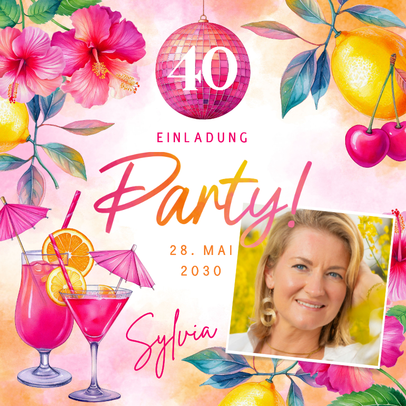 Geburtstagseinladung mit Foto tropische Cocktails - Geburtstagseinladungen Geburtstagseinladungen - Geburtstagseinladung mit Foto tropische Cocktails