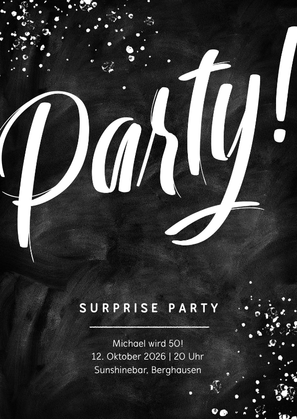 Geburtstagseinladungen - Hippe Einladung zur Supriseparty schwarzweiß