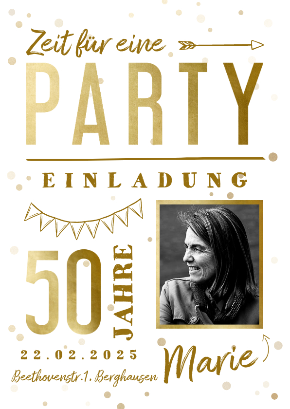 Geburtstagseinladungen - Hippe Einladungskarte 50. Geburtstag mit Foto & Typografie