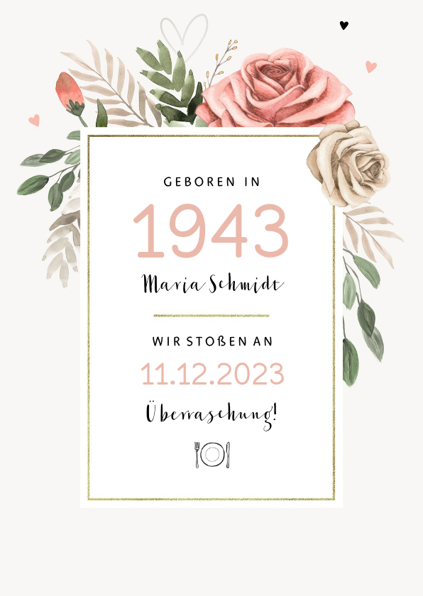 Geburtstagseinladungen - Klassische Einladungskarte Geburtsjahr und Blumen