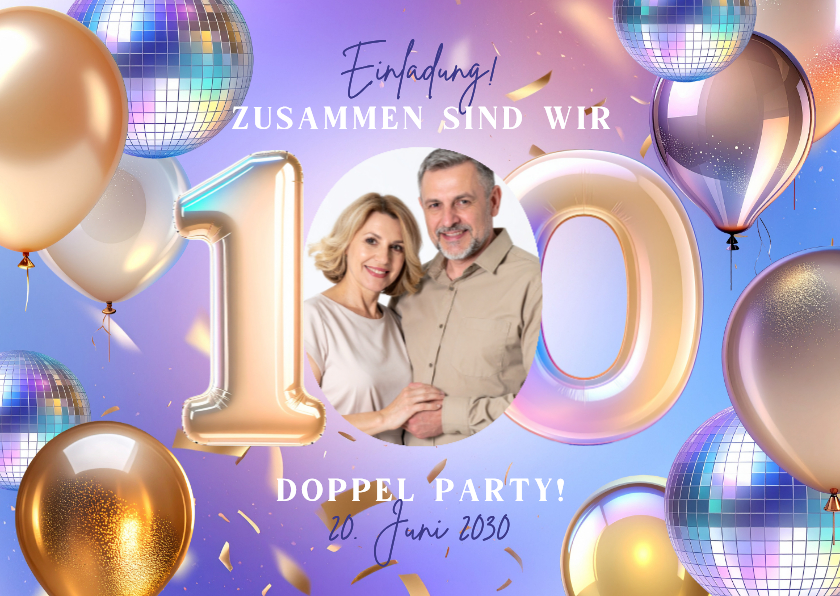 Zusammen feiern 100 Fotokarte Doppelparty Luftballons - Geburtstagseinladungen Geburtstagseinladungen - Zusammen feiern 100 Fotokarte Doppelparty Luftballons