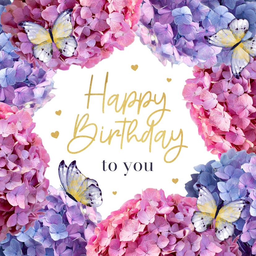 Geburtstagskarten - Blumengruß zum Geburtstag Hortensien & Schmetterlinge