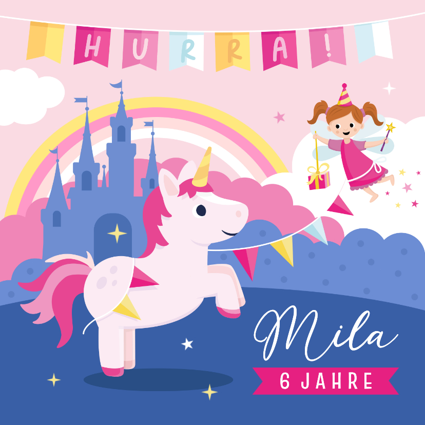 Geburtstagskarten - Bunte Geburtstagskarte Einhorn mit Regenbogen