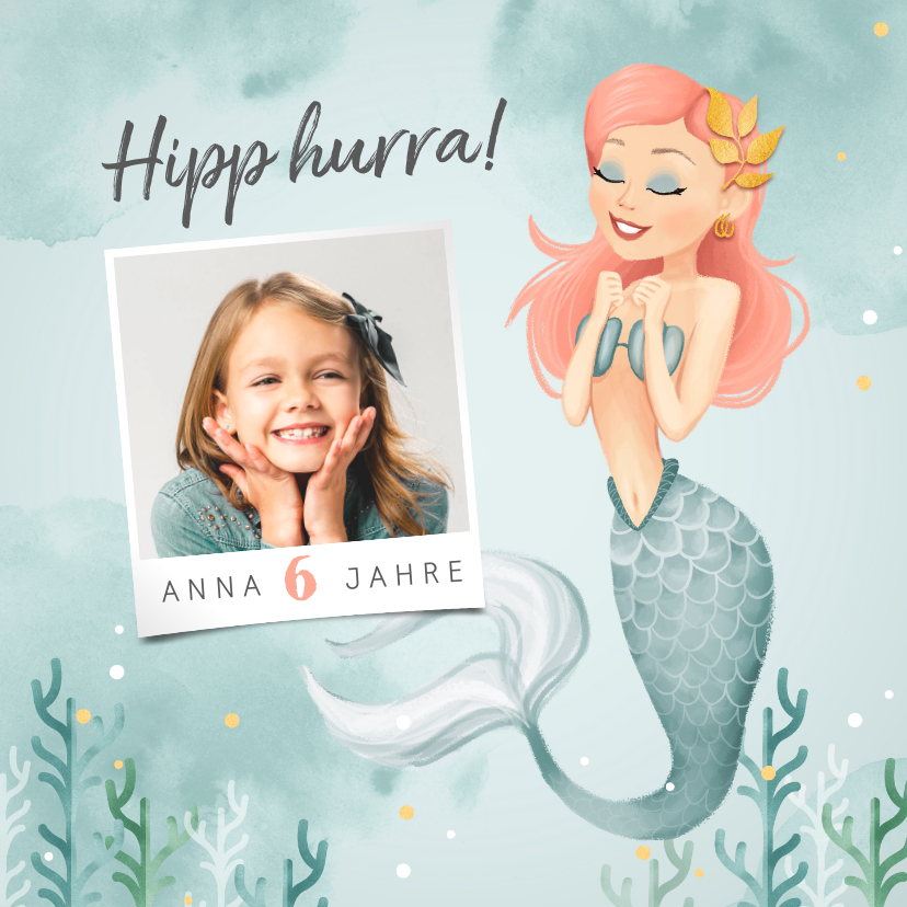 Geburtstagskarten - Foto-Glückwunschkarte Kindergeburtstag Meerjungfrau