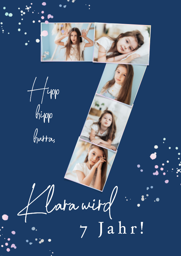 Geburtstagskarten - Fotocollage-Karte 7 Jahre Geburtstag Kleckse 