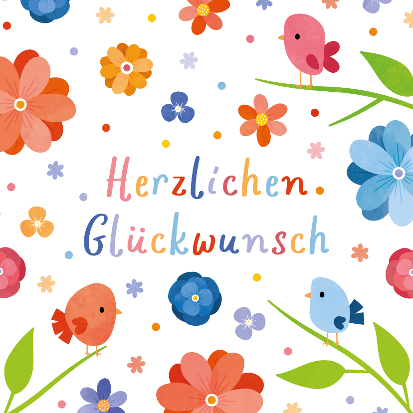 Geburtstagskarten - Fröhliche Geburtstagskarte Blumen & Vögel