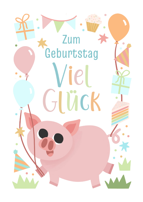 Geburtstagskarten - Fröhliche Geburtstagskarte Schweinchen