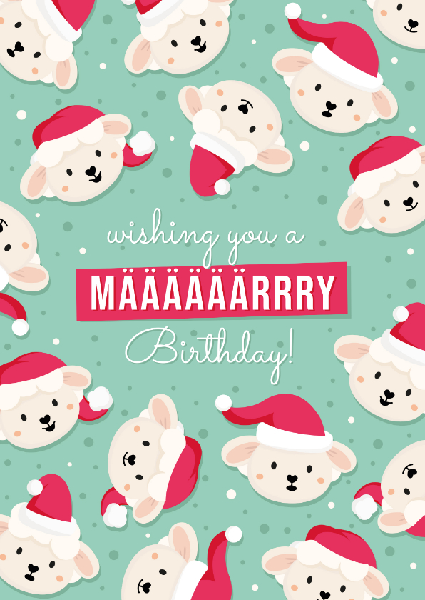 Geburtstagsgrußkarte Schafe mit Weihnachtsmütze - Geburtstagskarten Geburtstagskarten - Geburtstagsgrußkarte Schafe mit Weihnachtsmütze