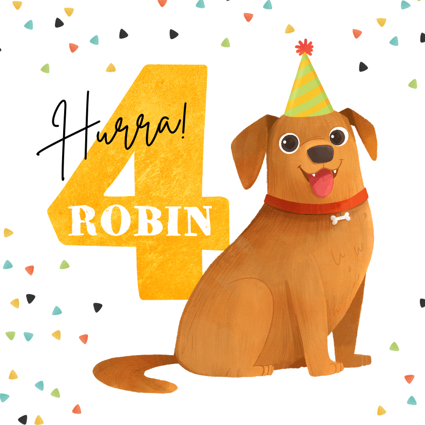 Geburtstagskarten - Geburtstagskarte 4. Geburtstag Hund mit Partyhut