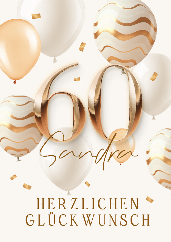 Geburtstagskarte 60 Jahre elegante Luftballons & Goldzahl - Geburtstagskarten Geburtstagskarten - Geburtstagskarte 60 Jahre elegante Luftballons & Goldzahl