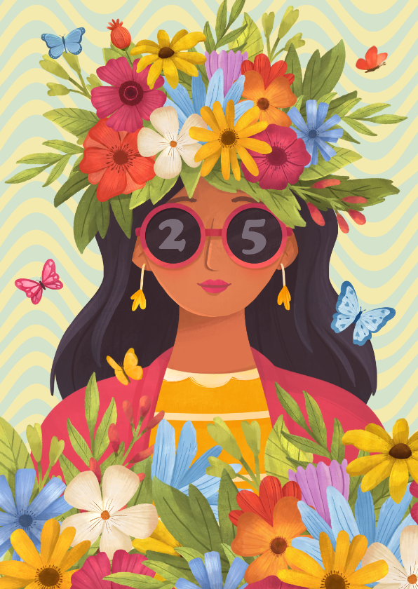Geburtstagskarte Blumenfrau Brille mit 25 - Geburtstagskarten Geburtstagskarten - Geburtstagskarte Blumenfrau Brille mit 25