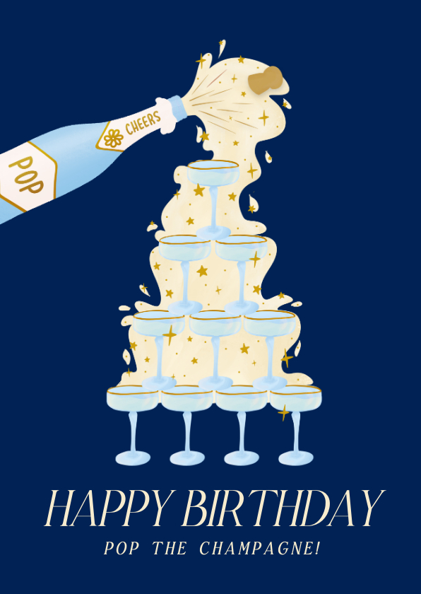 Geburtstagskarten - Geburtstagskarte Champagner-Turm 'happy birthday'