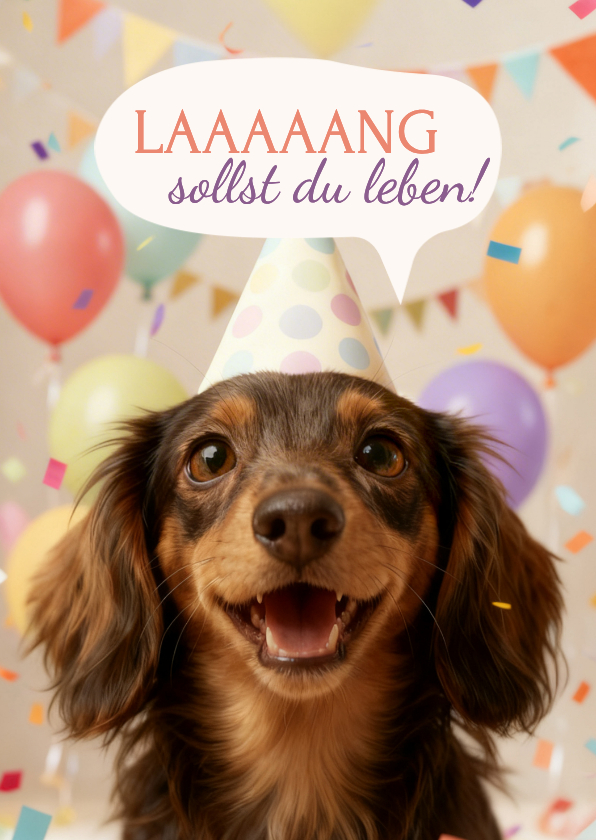 Geburtstagskarten - Geburtstagskarte Dackel 'Laaaaaaang' Partyhut lustig