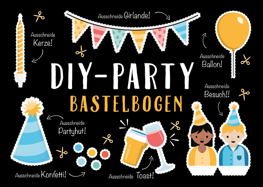 Geburtstagskarten - Geburtstagskarte DIY-Party-Bastelbogen