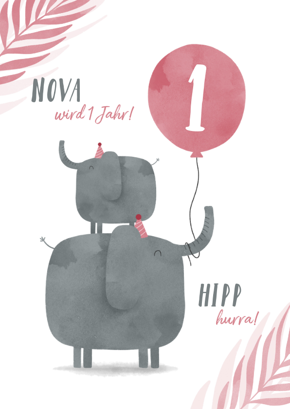 Geburtstagskarten - Geburtstagskarte Elefanten mit rosa Luftballon