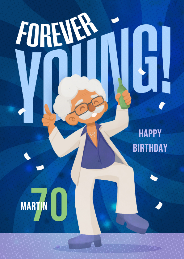 Geburtstagskarten - Geburtstagskarte 'Forever Young' 70 Jahre Disco Retro