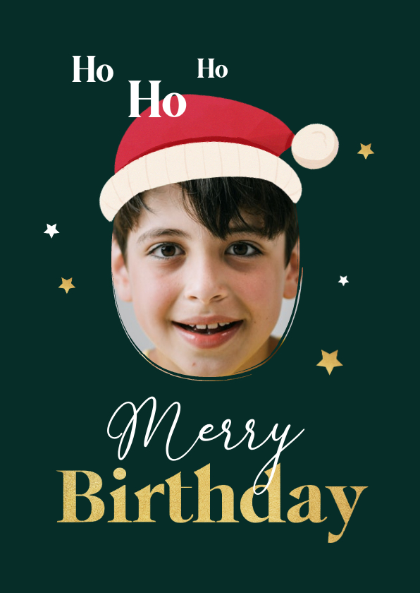 Geburtstagskarten - Geburtstagskarte Foto Weihnachtsmütze 'Merry Birthday'