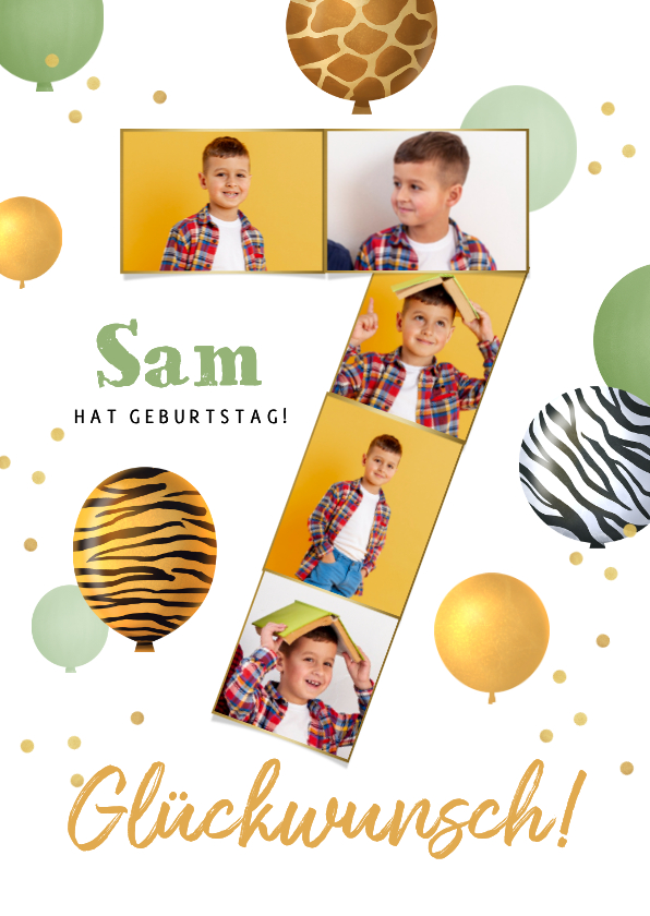 Geburtstagskarte Fotocollage 7 Jahre Fotos Luftballons - Geburtstagskarten Geburtstagskarten - Geburtstagskarte Fotocollage 7 Jahre Fotos Luftballons