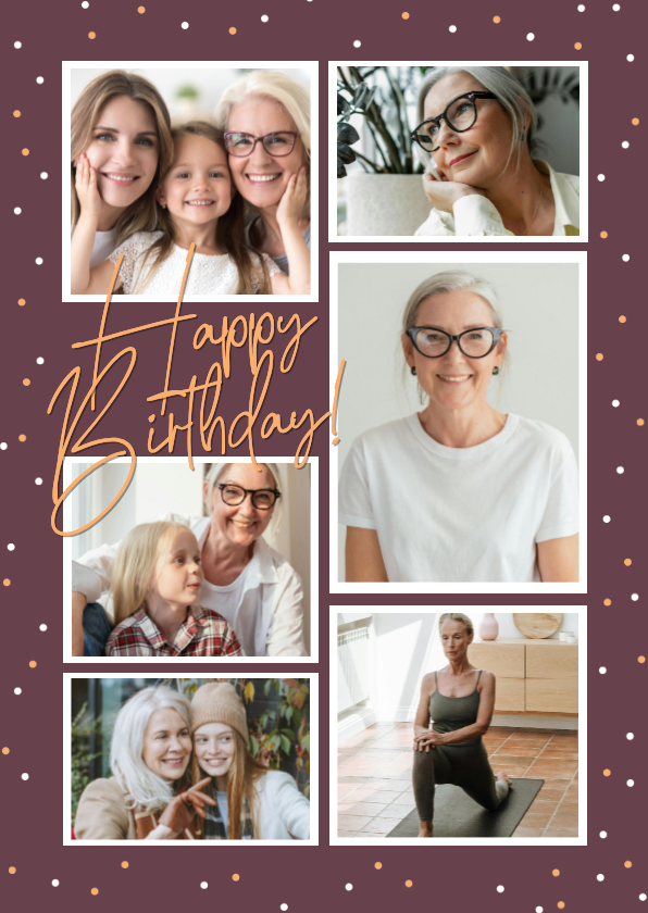 Geburtstagskarten - Geburtstagskarte Fotocollage dunkelrot 'Happy Birthday'