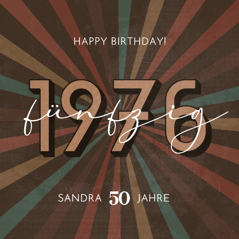 Geburtstagskarten - Geburtstagskarte 'Fünfzig' Vintage Seventies
