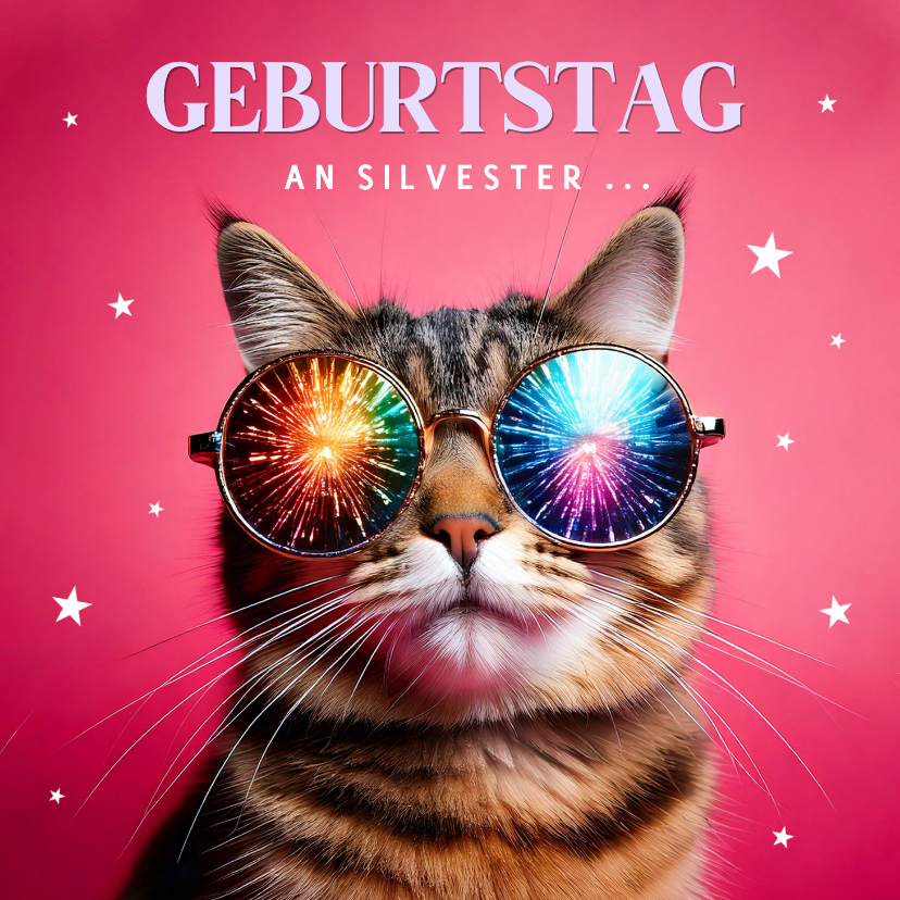 Geburtstagskarte 'Geburtstag an Silvester' mit Katze - Geburtstagskarten Geburtstagskarten - Geburtstagskarte 'Geburtstag an Silvester' mit Katze