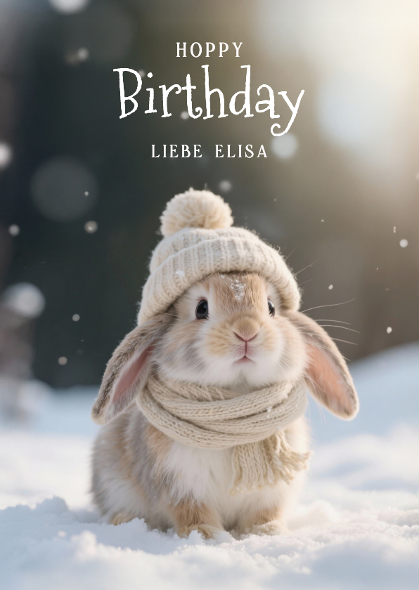 Geburtstagskarten - Geburtstagskarte 'Hoppy Birthday' Winter Schnee Kaninchen