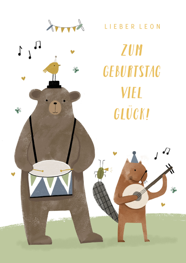 Geburtstagskarten - Geburtstagskarte Kind Tierorchester