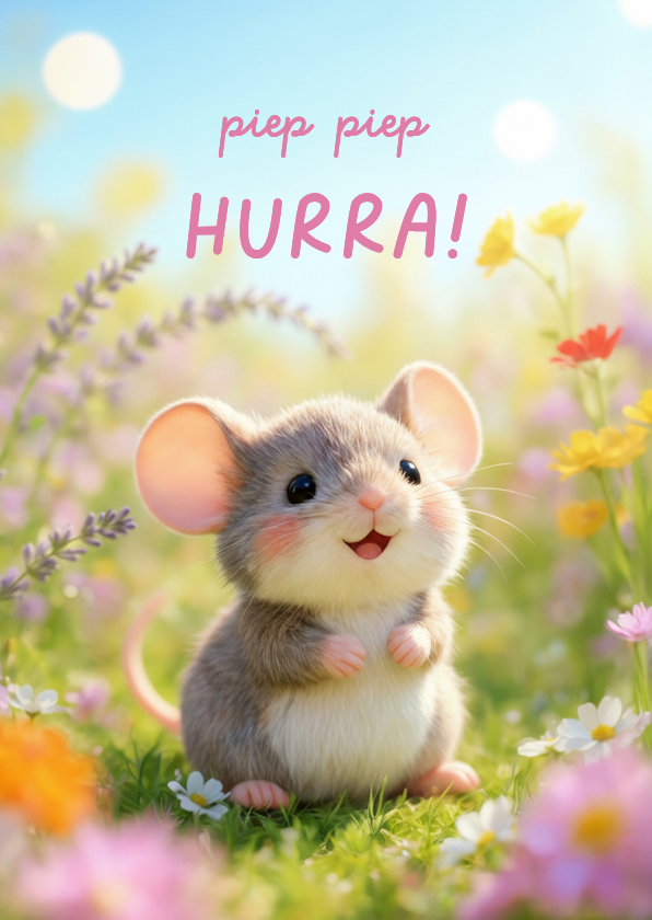 Geburtstagskarten - Geburtstagskarte Maus Blumenwiese 'Piep piep hurra'