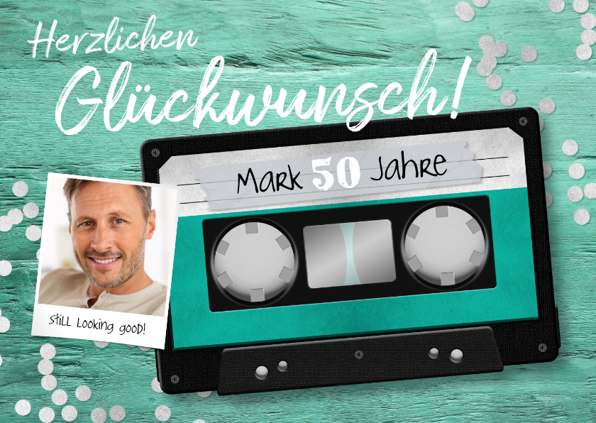 Geburtstagskarten - Geburtstagskarte Musikkassette mit Foto