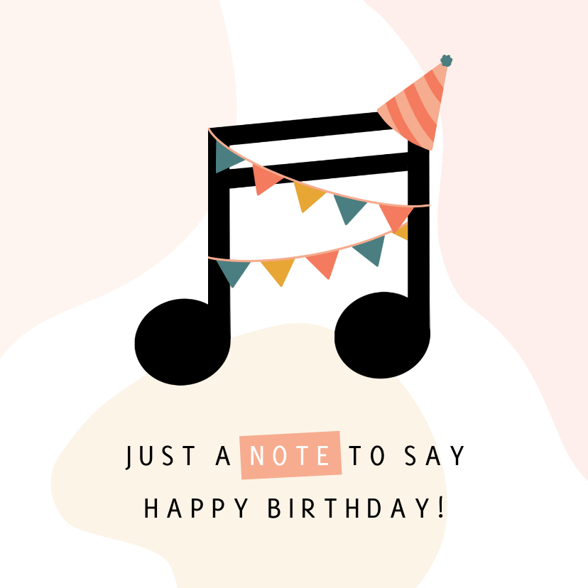 Geburtstagskarten - Geburtstagskarte Musiknote mit Partyhut rosa