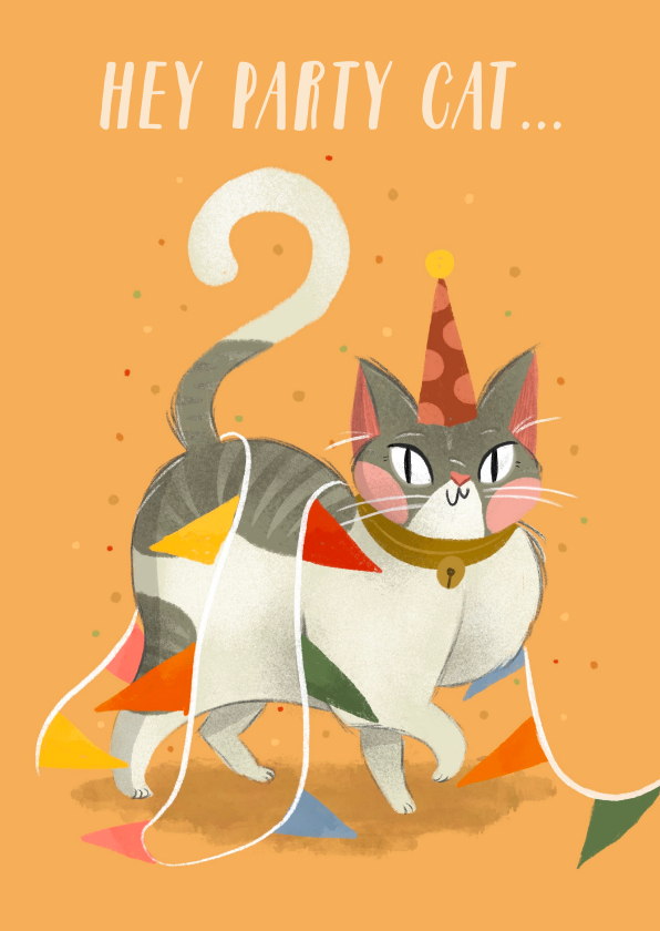 Geburtstagskarten - Geburtstagskarte 'Party Cat' mit Girlande