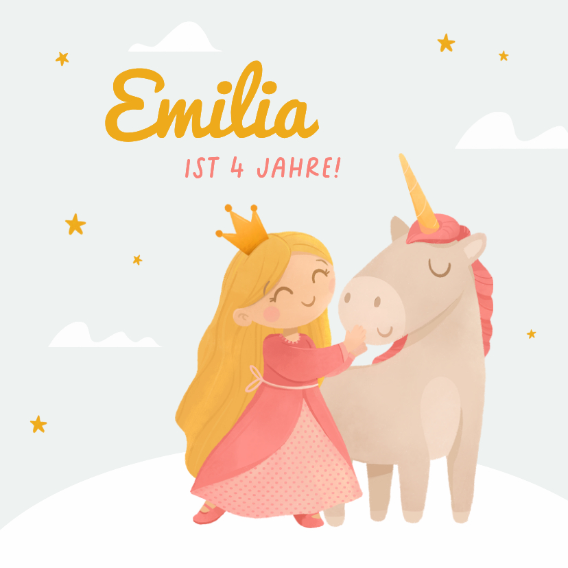 Geburtstagskarten - Geburtstagskarte Prinzessin mit Einhorn
