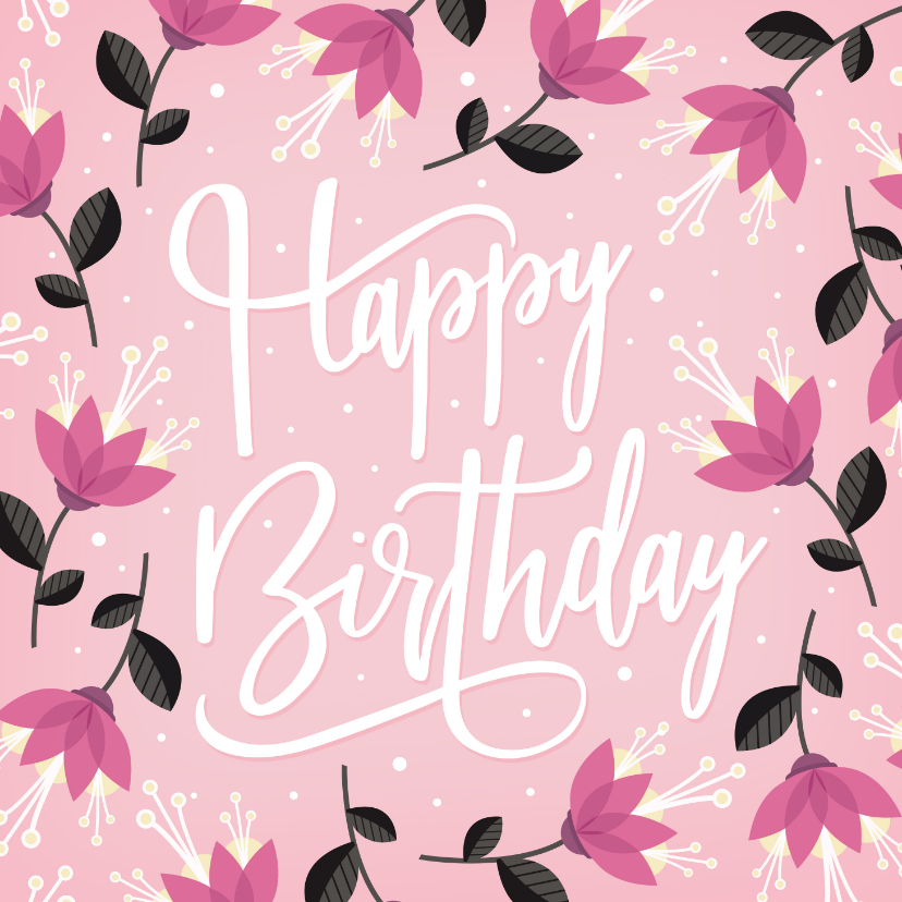 Geburtstagskarten - Geburtstagskarte rosa Blumen Happy birthday