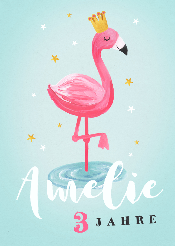 Geburtstagskarten - Geburtstagskarte rosa Flamingo mit Krone